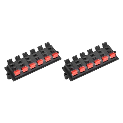 Rebower Connecteur de Borne de Haut-Parleur à Ressort à Poussée 2 Rangées 12 Positions, [pour Haut-Parleur, Lecteur Audio] - 1,2 mm/Rouge Noir / 2 Pièces