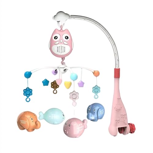 TVT ベッドメリー オルゴール ベビーベッド おもちゃ 360度回転 自動 回転 スタンド 床置き 音楽 投影 リモコン付 子供用寝具 睡眠促進 新生児 おしゃれ おもちゃ 0歳 1歳 出産祝い 贈り物 (C,ピンク)