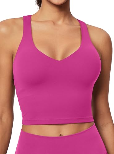 Image of IUGA Buttery Adjustable Workout Tank Tops Woman with Built in Bra Y Back Longline Sports Bra Athletic V-Neck Crop Tops