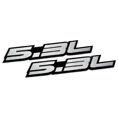 ERPART 5.3L Liter Embossed Silver on Black Highly Polished Silver Real Aluminum Auto Emblem Badge Nameplate (Pack of 2) Cover