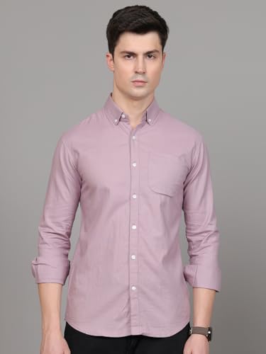 Image of Majestic Man Classic Slim Fit Solid Cotton Casual Shirt with Button-Down Collar