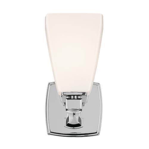 Image of Kichler Marant 5 inch 1-Light Wall Sconce Bathroom Light Fixture with Opal Glass in Chrome for Powder Room, Hallway, Fireplace, Modern Vanity Lighting (5 inch W x 9.5 inch H), 55214CH