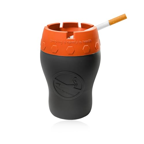 Image of Car Silicone Ashtray, Smokeless Drop-Proof Auto Ash Tray for Cup Holder, Windproof Portable Vehicle Cigarette Ash Tray for Home Outside Office, Interior Car Accessories (Orange)