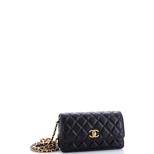 Pre-Loved Mixed Chain Link CC Wallet on Chain Quilted Caviar Small, Black2