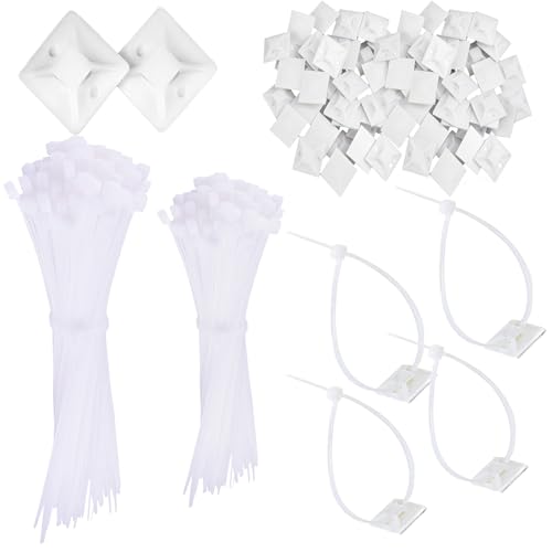 Lot de 200 attaches de câble blanches adhésives 120 mm/150 mm