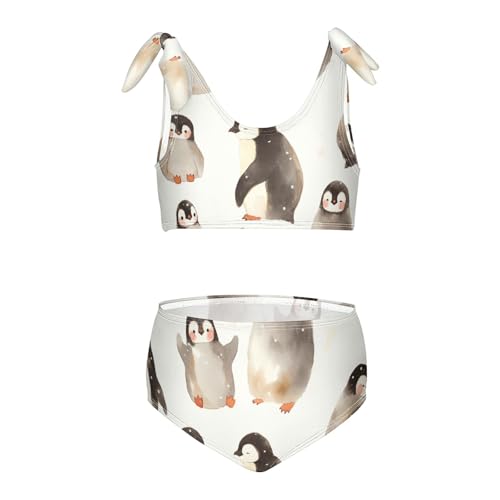 KLL Cute Penguin Babies Pattern Girls' 2 Piece Bikini Set Beach Bathing Suit Swimwear Adjustable Shoulder Strap