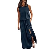 Orders Placed by me Olgora Dresses, Women's Fashion Stitching Elastic Waist Solid Color Round Neck Slit Sexy Dress Vestidos Casuales para Mujer Fiestas Elegantes s Wedding Denim (XL, Navy)