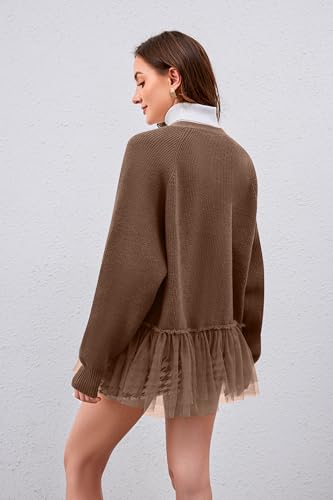 Ythomm Womens Tulle Ruffle Knit Cardigan Sweaters Oversized Long Sleeve Layering Peplum Hem Flowy Tops Fall Winter Outfits3