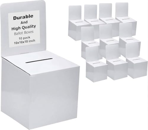 White Card Box XL raffle ticket box Corrugated Ballot and suggestion box with wide slot Donation Box & Removable Header for fundraising events 10.5H x 10.5W x 10D, Display area 11" x 10.5"(10 pack)