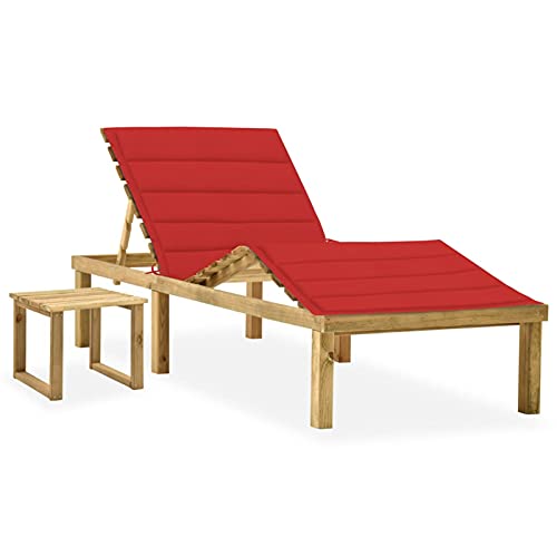 Mogou Ligstoel met tafel en kussens, ligstoelen voor buiten, ligstoelen voor de tuin, hangmatten en ligstoelen, strandstoel, terrasstoelen, van geïmpregneerd grenenhout
