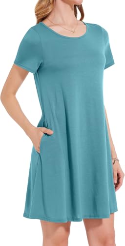 Image of Womens Summer Dresses Beach Casual Loose Tshirt Floral Short Sleeve Flowy Pockets Sundresses 2026