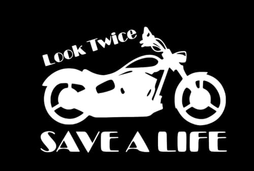 Image of Custom Decal Car for Motorcycle Look Twice Save a Life for Car, Truck, Funny, Tumbler, Window, Motorcycle, Helmet, Bumper, Decal for Laptop, Phone, Home Decoration / 4 in x 6 in /White