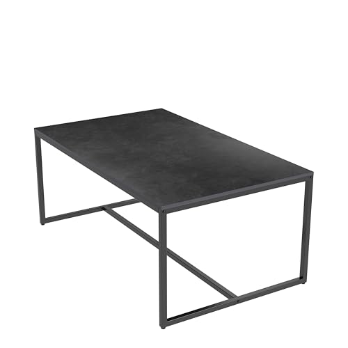 FATIVO Mesa Centro Salon de Mármol: Mesa Baja de 100x60x40cm con Marco Metálico, Mesa Auxiliare para Salon de Piedra Sinterizada para Estilo Moderno Nórdico, Ideal para Sofá (Negra)