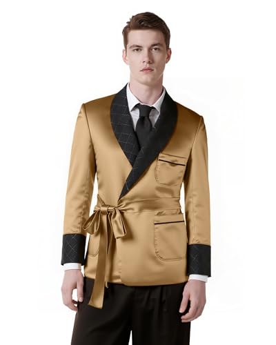 Men's Short Satin Smoking Robe with Belt Lightweight Cool Smoking Jacket Summer Bathrobe