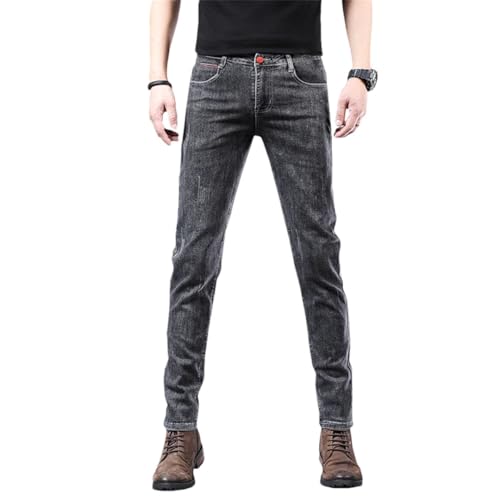Men Slim Skinny Gray Stretch Pencil Pants Casual Denim Pants