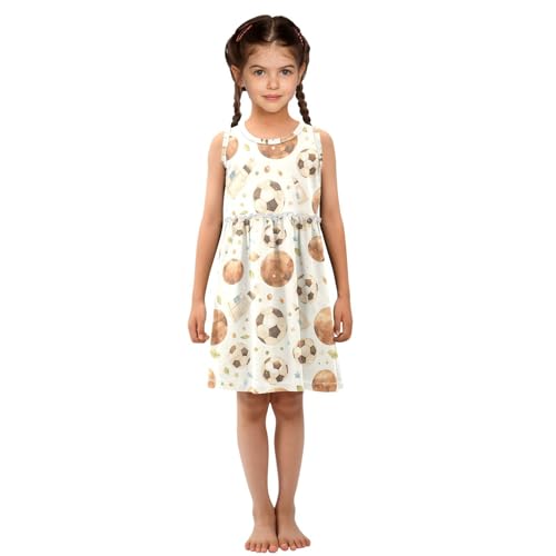 KLL Watercolor Brown Football Girls' Midi Dress Fashion Sundress Spring Summer Crew Neck4