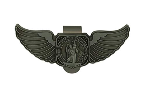 Needzo Silver Tone Saint Christopher Angel Wings Visor Clip, 3 1/4 Inch