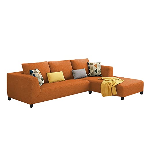 Image of Galib RHS 4 Seater L Shape Sofa Set for Living Room (Orange Fabric)