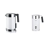 Graef WK701 - Edelstahlwasserkocher mit Temperatureinstellung, weiß (Acryl weiß), 1.5 L & MS701EU Milchaufschäumer, weiß/edelstahl