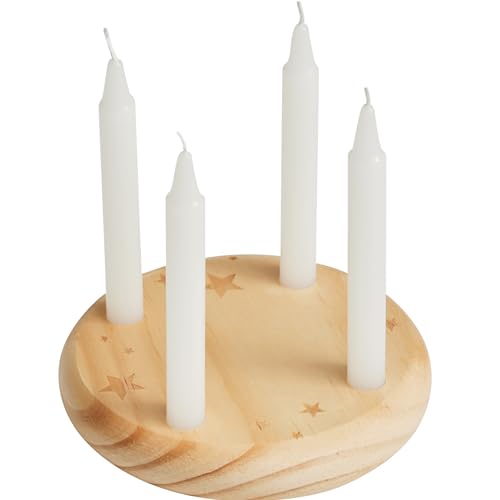 Small Wooden Advent Wreath 4 Christmas - Round with 4 Candles | Diameter 12 cm | Lasered Christmas Ornaments | Decorative Mini Wooden Advent Wreath for Customising