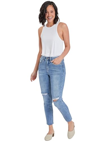 Royalty For Me Womens Women's Vintage Wash Straight Ankle Ripped Jean with Frayed Hem4