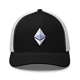 ETH Ethereum Cryptocurrency Symbol Trucker Cap Snapback Hat Black/White
