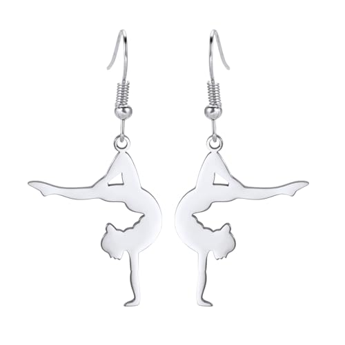 Pendientes colgantes inspiradores de gimnasia para niñas, ballet, bailarina, gimnasta, equipo de gimnasia, joyería de regalo para niña, entrenadora, hija, amor deportivo, Acero inoxidable, Sin piedra