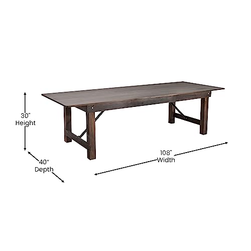 Flash Furniture Hercules Commercial Grade Farmhouse Dining Table | Solid Pine Foldable Table for 10 in Antique Rustic Mahogany | Rustic Charm for Home and Events - Image 4