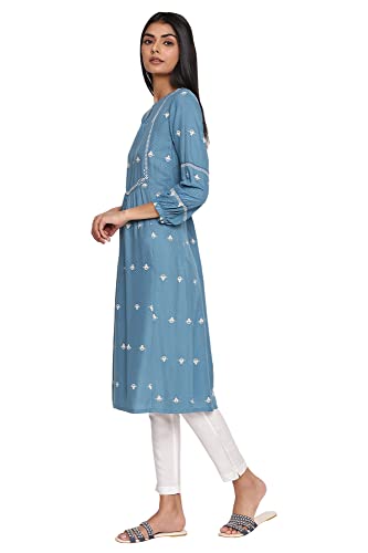 Image of W for Woman Women's Viscose Straight Fit Adriatic Straight Kurta with Gather Details
