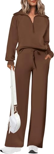 Survêtement femme deux pièces avec sweatshirt demi-fermeture éclair et pantalon large
