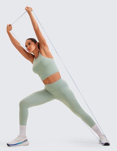 Image of CRZ YOGA Seamless Ribbed High Neck Crop Tank Tops for Women - Longline Racerback Padded Sports Bras
