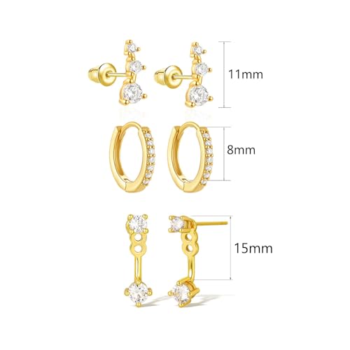 Gold/Silver Earrings for Women Trendy Jacket Studs Earrings Stack 14k Gold Plated Small Hoop Huggie Earring Sets for Multiple Piercing Everyday Ear Cartilage Earring - Gold Jewelry Gifts For Women3