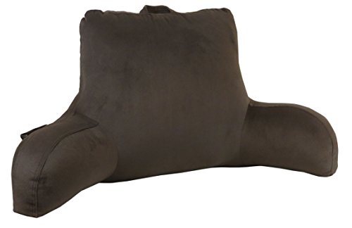 Klear Vu Velour Bed Rest Back Support Pillow with Pocket and Handle, Brown