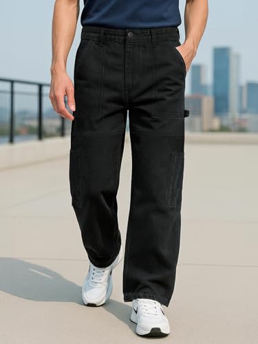 Image of Bewakoof Men Mid Rise Denim Solid Straight Fit Jeans|Straight Fit Jeans - Regular Fit | Classic Denim Pants | Everyday Casual
