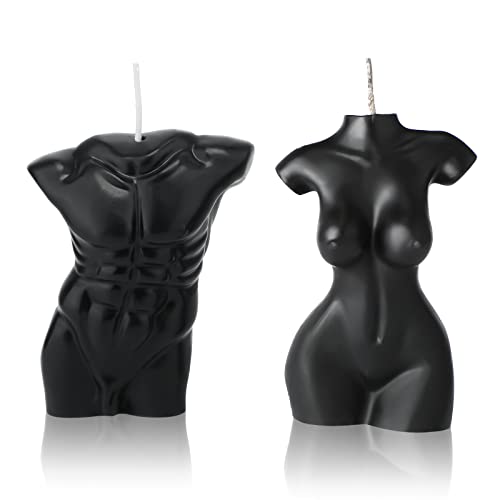 Tondiamo 2 Pieces Body Shaped Candle Female Male Body Men Torso Soy Wax Scented Decorative Candle for Bedroom Bathroom Wedding(Black)