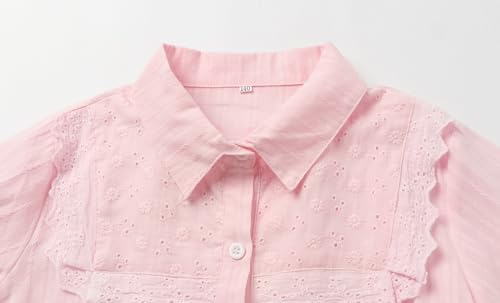 Image of LittleSpring Girls Button Down Shirt for Kids Peter Pan Collar Ruffle Blouse