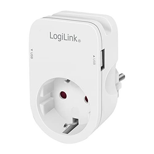 LogiLink PA0247 - Steckdosenadapter (CEE 7/3) mit 2X USB (2X USB-A) und Smartphonehalterung