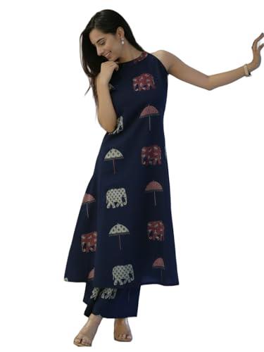 Image of GoSriKi Cotton Co Ord Set for Women | Kurta with Palazzo | Kurti for Woman | Black Printed Ethnic Outfit | Cord Style Dress | Stylish Indian Clothing Office Party Traditional Fashion Look