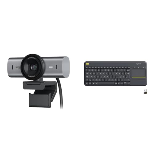 Logitech MX Brio Ultra HD 4K Collaboration and Streaming Webcam, 1080p at 60 FPS & K400 Plus Wireless Touch TV Keyboard With Easy Media Control and Built-in Touchpad