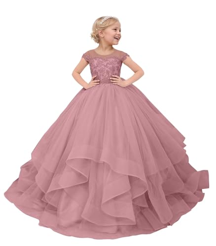 Flower Girl Dresses for Wedding Lace Applique Tulle Princess Pageant Dresses Ball Gowns for 2-14 Year Girls