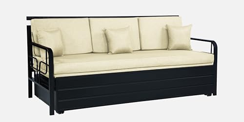 Image of 3 Seater Metal Sofa Cum Bed with Hydraulic Storage | Sofa Set for Living Room, Bedroom, Guest Room| Queen Size Convertible Sofa Bed Comfortable Seating & Sleeping RI Cream Queen D9
