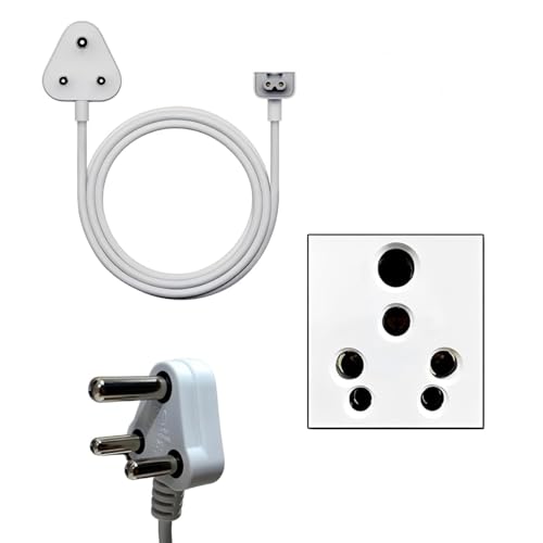 Image of FUGEN Indian Style Cable Big Head 16A (not for 5A) for Laptop Charger Adapter Cable Compatible for Apple mac-Book Pro, Air, Retina, MG1, MG2, MG3, iPhone, Mega-Safe-1,2 and 3 (White)