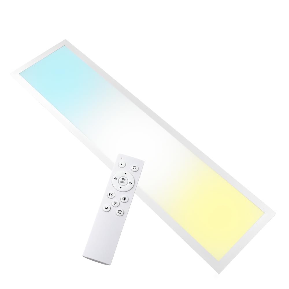 LUXULA LED Panel 100x25cm Weiß, 40W 4400lm, 3000-6500K dimmbar, Deckenlampe LED mit Fernbedienung, UGR<19 blendfrei, Deckenpanel dimmbar, Deckenleuchte flach, Deckenlampe lang