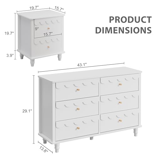 Anbuy 3 Pcs Bedroom Sets, 6 Drawer Dresser And Night Stand Sets For Bedroom, Two Drawers Nightstand Set Of 2 & 6 Drawer Dresser Combo 3 Pieces thumb #2