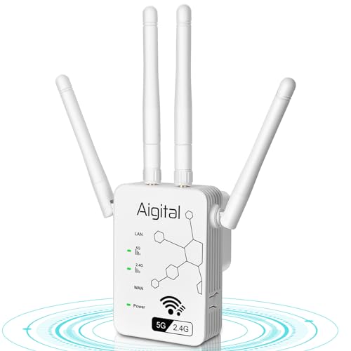 1200Mbit/s WLAN Verstärker Repeater, 5G & 2.4G Dualband WiFi Extender Booster mit LAN anschluss, Kompatibel zu Allen WLA...