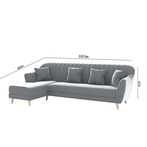 Image of Atticus LHS 6 Seater L Shape Sofa Set for Living Room (Grey Fabric) Premium Fabric Sofa Set
