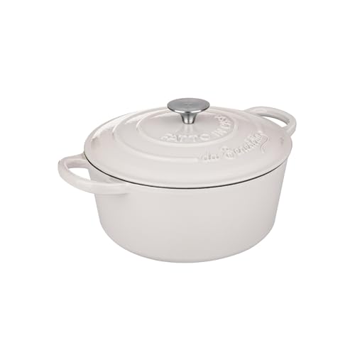 Fatto in Casa da Benedetta – Casseruola (Ø 24 cm) in Ghisa smaltata con Coperchio convoglia Vapore, adatta anche per la Cottura in Forno (Colore Grigio)