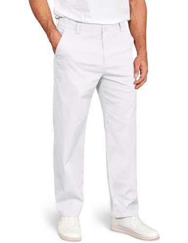 COOFANDY Mens Dress Pants Flat Front Relaxed Fit Slacks Casual Stretch Chino Workday Office Pants White 40W x 30L