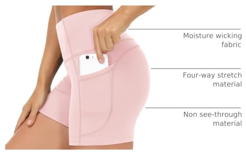 Image of THE GYM PEOPLE High Waist Yoga Shorts for Women's Tummy Control Fitness Athletic Workout Running Shorts with Deep Pockets