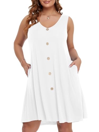 BELAROI Summer Dresses for Women Beach Tshirt Sundress V Neck Casual Swing Tank Dress Swimsuit Cover Ups Pockets